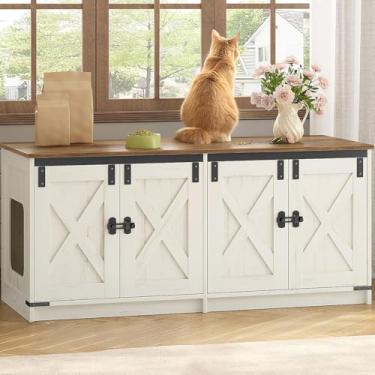 Imagem de Hzuaneri Caixa de areia para gatos para 2 gatos, caixa de areia oculta, armário de móveis com quarto duplo, casa de gato interna, estilo casa de fazenda, 46,7 x 18,9 x 21,1 polegadas, marrom rústico e