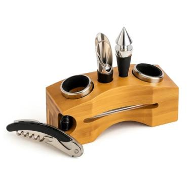 Imagem de Kit Abridor de Vinho Com Saca Rolhas Bico Dosador Rolha Inox Termometro Anel Anti Gotas Profissional