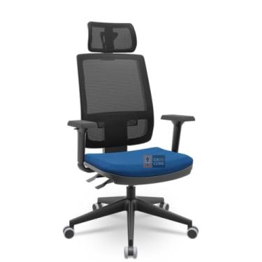 Imagem de Cadeira Brizza Tela 3D BackPlax Piramidal Preta Nylon Com Apoio NR17 Plaxmetal (Poliéster Azul)