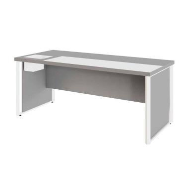 Imagem de Mesa Diretor 180cm com Caixa de Tomadas e Porta Objetos para Escritório Corporate Cinza Sagrado / Branco