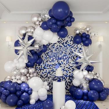 Imagem de Kit Balloon Garland Arch, CBOdeco, azul marinho, prata, 146 unidades