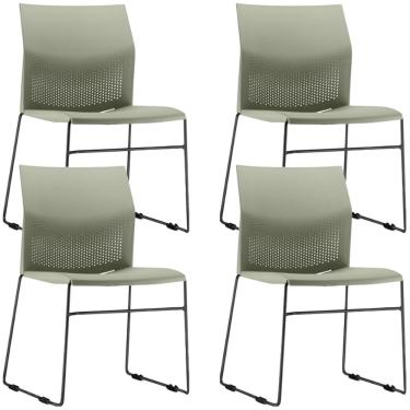 Imagem de Kit 04 Cadeiras Empilhável Fixa Link F02 Base Aço Preta Verde - Lyam Decor