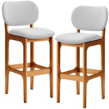 Imagem de Kit 2 Banquetas Alta Bar Cozinha Sala Jantar Fixa Betta L02 Imbuia Linho Cinza - Lyam Decor