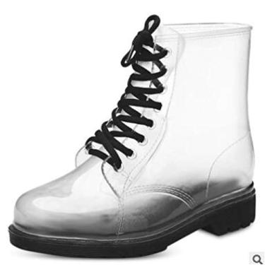 Imagem de Bigfanshu Botas femininas de cano médio para meninas com cadarço à prova d'água transparente até o tornozelo ao ar livre, Preto, 37 M EU