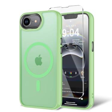 Imagem de BPOASE Capa para iPhone 16E com protetor de tela, [compatível com Magsafe] Capa de telefone ultrafina translúcida fosca à prova de choque - verde Matcha