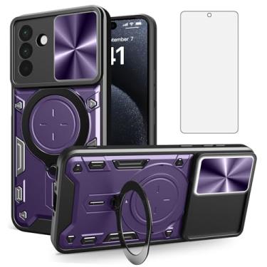 Imagem de Asuwish Capa de telefone para Samsung Galaxy A56 5G capa magnética para câmera deslizante com protetor de tela de vidro temperado e suporte de anel acessórios para celular híbrido fino A 56 56A LTE