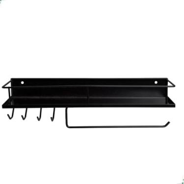 Imagem de Prateleira Cozinha Porta Tempero Condimentos Porta Rolo Suporte Organizador de Parede 40 cm em Aço (Preto)