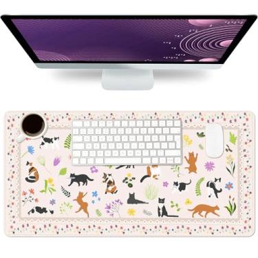 Imagem de Mouse pad grande para gatos fofos, tapete de mesa para desktop, almofada de mesa à prova d'água de couro PU, protetor de computador PC laptop para jogos para presentes para amantes de gatos (60 cm x