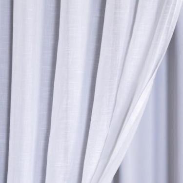 Imagem de Cortina Voil Linho Forro Blackout Largura 6,00 Metros Trilho Suíço Duplo(Branco,2,70)