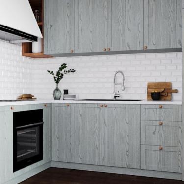 Imagem de VaryPaper Papel de contato de madeira cinza rústica de 39,9 cm x 199,9 cm Papel de parede de vinil de grão de madeira para bancadas, armários, papel de parede de mesa à prova d'água, papel de parede