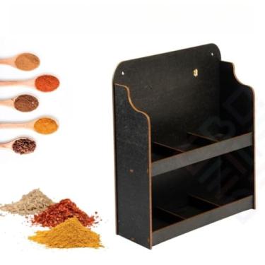 Imagem de Prateleira Porta Condimentos Suporte Em Madeira Porta Tempero de Parede 12 Potes de Plástico(PEQUENO (SEM 6 POTES) Preto)
