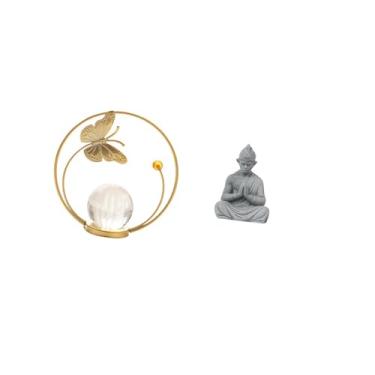 Imagem de Fenteer Escultura de Metal em Forma de Bola de Cristal, Ornamento, Estátua, Suporte para Corredor, Lareira, Quarto, Sala de Estar, Escritório, Macaco, Figura