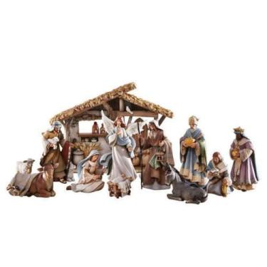 Imagem de Conjunto de presépio Avalon Gallery para Natal - Presépio noturno de Belém em ambientes internos, 12 peças, conjunto completo com estábulo