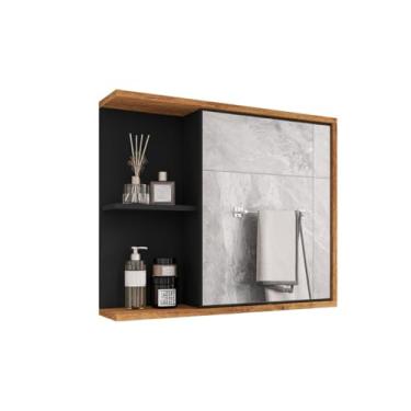 Imagem de Armário/Espelheira De Banheiro Aéreo Espelheira Com Espelho Prateleira Removível(Preto/Ipê)