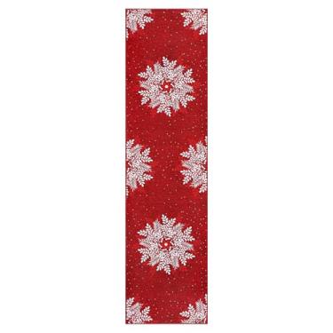 Imagem de Passadeira de Natal 5 x 20, tapete lavável de floco de neve para corredores, antiderrapante, tapetes vermelhos vintage de cozinha macios e baixos, tapetes de área de neve de Natal para quarto
