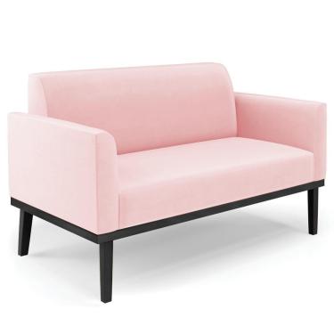 Imagem de Sofá Namoradeira Base Madeira Preto Maressa Suede Rosa Bebê - Ibiza