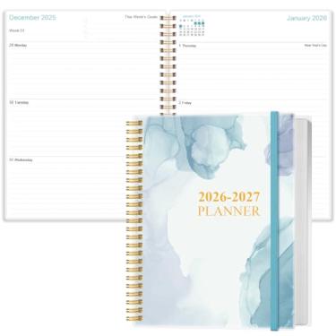 Imagem de Agenda 2026-2027 - Agenda semanal e mensal de 18 meses de janeiro de 2026 a junho de 2027, planejadores 2026-2027 com fecho elástico, bolso interno, 21,6 cm x 28 cm, aquarela azul