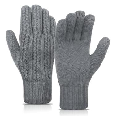 Imagem de Long Keeper Luvas de inverno, mulheres, homens, luvas tricotadas com tela sensível ao toque, luvas elásticas e quentes com forro de lã para dirigir, correr e andar de bicicleta (cinza, tamanho único)