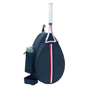 Imagem de Uriyesobida Mochila tiracolo branca de poliuretano, de um ombro, para meninas, bolsa de tênis, raquete de tênis, bolsa tiracolo para mulheres, com suporte para garrafa de água (azul)
