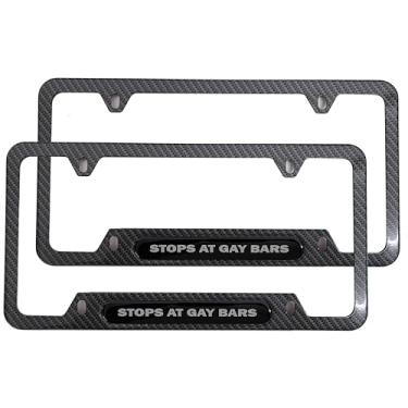 Imagem de Stops at Gay Bars Placa de Licença Moldura Suporte com Parafusos Aço Inoxidável 2 peças (Fibra de Carbono)