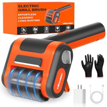 Imagem de Escova giratória elétrica para churrasqueira externa, cabeça de escova de aço inoxidável de alta velocidade de 750 RPM, bateria de 3000 mAh, sem pré-aquecimento, sem queda de cerdas, escova