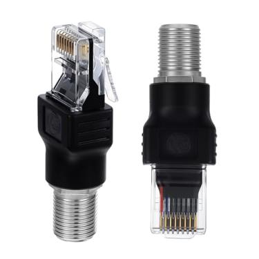 Imagem de Alrhso Conversor coaxial fêmea tipo F para macho RJ45, adaptador Ethernet F fêmea para RJ45 macho, conector reto coaxial preto, conector coaxial reto, conector coaxial