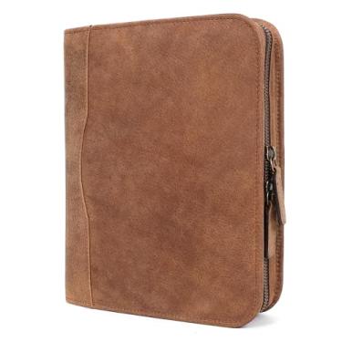 Imagem de Carteira de couro para homens A5 Padfolio de couro - Pasta de couro preta para notebook Porta-carteira de couro pequeno organizador de carteira de negócios de couro pasta com zíper para cartão de visita, porta-caneta