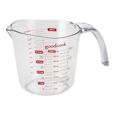Imagem de GoodCook Copo medidor de líquido para 4 xícaras todos os dias, plástico transparente com marcações fáceis de ler, bico cônico, alça confortável, mede em xícaras, onças, canecas e mililitros