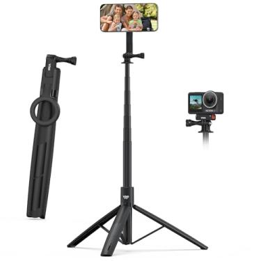 Imagem de VRIG Tripé magnético para selfie com adaptador Go-Pro e suporte de telefone Cold Shoe para Mag Safe, suporte extensível com suporte Go-Pro para DJI Osmo Pocket 3 Action 5 Pro/Insta360 X5