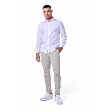 Imagem de Camisa Masculina Algodão com Listras Manga Longa - Rabbithos, GG, Bran