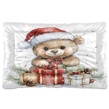 Imagem de Wassud Chapéu de Natal de urso fofo, cama para cães, camas para cães pequenos, tapete lavável para animais de estimação, cama de gato para dormir, viajar, 45,7 cm x 61 cm