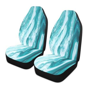 Imagem de CEBUGI Capas de assento de carro 1 peça capa de assento frontal respirável antiderrapante protetor de assento automotivo azul-petróleo padrão mármore branco capas de assento para a maioria dos
