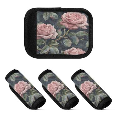 Imagem de Qilmy Beautiful Roses Bagagem Handle Wrap Pacote com 4 Identificadores de Bagagem Etiqueta Confortável Pegas Capa para Carrinho de Viagem Bolsa Mala Avião Acessórios de Viagem 1245