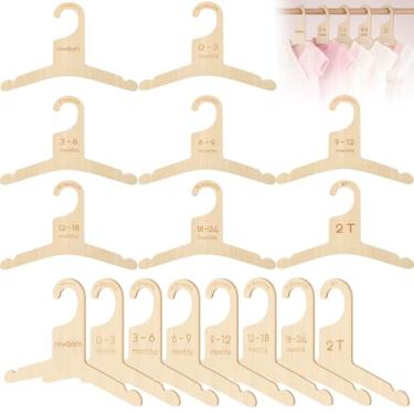 Imagem de Leinuosen 24 peças de cabides de madeira e divisórias de armário de bebê para organizador de roupas, decoração de berçário, guarda-roupa, armazenamento minimalista 2 em 1 para recém-nascidos, crianças
