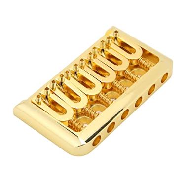 Imagem de Cryfokt Sela de Ponte de Guitarra Hardtail Com Espaçamento de Cordas Em Formato de U para Guitarra Elétrica, Tamanho Universal, 5 Parafusos, Material de Metal, 4,9 Onças (Ouro)