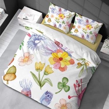 Imagem de Conjunto de capa de edredom em aquarela decorativa de 3 peças com 2 fronhas, tamanho king, cores pastel, tema da natureza, 155 x 220 cm - 80 x 80 cm x 2 cm