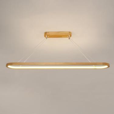 Imagem de Luminária pendente linear de anel longo, luminária de suspensão ultrafina de madeira com cúpula de acrílico, lustre para iluminação de restaurantes, luminárias pendentes LED modernas, luminá