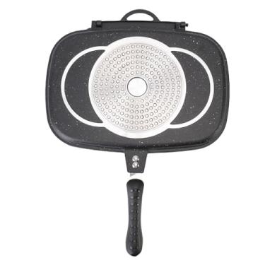 Imagem de Frigideira dupla face antiaderente, uniforme de aquecimento, grelha para fogão a gás, suprimentos de cozinha, liga de alumínio 2100g (Preta)