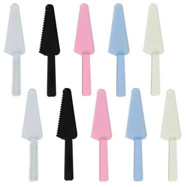 Imagem de Servidor de cortador de bolo de plástico embalado individualmente de 23 cm - Faca de espátula colorida para torta, pizza, pastelaria, casamento e buffet (misto, 10)