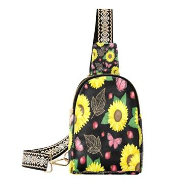 Imagem de CEBUGI Sunflowers pequena bolsa tiracolo feminina de couro, pochete transversal para trilhas, viagens ao ar livre