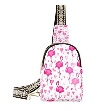 Imagem de CEBUGI Bolsa tiracolo feminina Flamingo Love pequena de couro, pochete transversal para trilhas, viagens ao ar livre