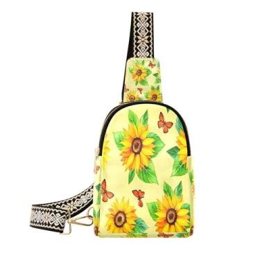 Imagem de CEBUGI Sunflowers pequena bolsa tiracolo feminina de couro, pochete transversal para trilhas, viagens ao ar livre
