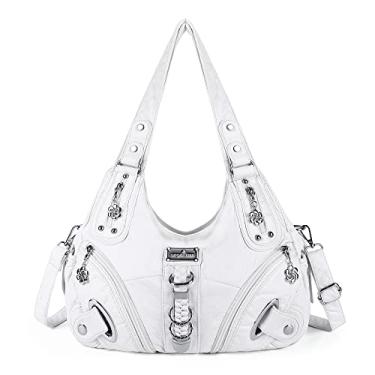 Imagem de Bolsa de mão feminina Hobo espaçosa com vários bolsos e bolsa de ombro feminina moda bolsa sacola de poliuretano para mulheres, Branco, Large