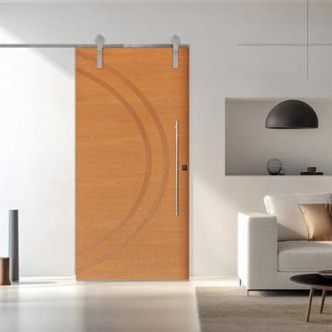 Imagem de Porta Correr 11 Trilhos Soft Aparente Puxador Tubo 80cm 120x210cm Conc