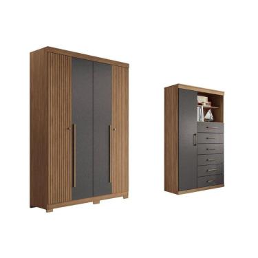 Imagem de Guarda Roupa +cômoda 2 Peças Qc332 Jatobá/grafite - Santos Andirá