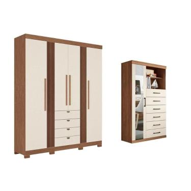Imagem de Guarda Roupa +cômoda 2 Peças Qc291 Jatoba/areia - Santos Andirá