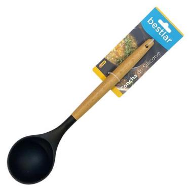 Imagem de Concha de Silicone Preto com Cabo em Madeira - Bestlar
