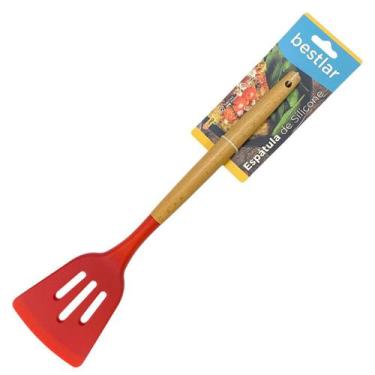 Imagem de Espátula de Silicone Vermelho com Cabo em Madeira - Bestlar