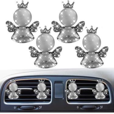 Imagem de 4 peças de cristal brilhante bonito coroa tesouro pedra anjo clipes de saída de ar do carro, tomada de ar condicionado automotivo strass, pingente difusor de aromatizador, acessório de decoração