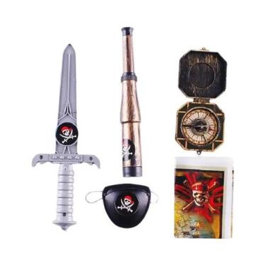 Imagem de Fantasia De Pirata Para Crianças, Colete Preto, Óculos, Chapéu, Bolsa 